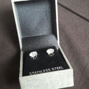 NEW Steel Time Round Cut Screw Back Stud Earrings
